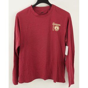 New BP. Peace Yin & Yang Sun & Moon Graphic Men's Large Maroon Crew T-Shirt